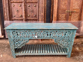Indian Hand Carved Solid Wood Console Hall Table Blue